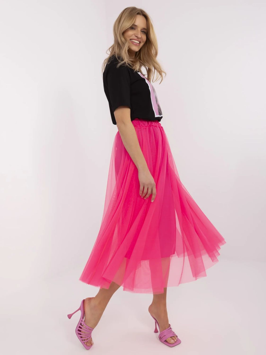 Fluorescent Pink Midi Tulle Skirt