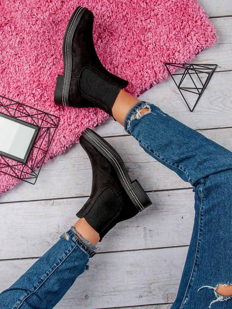 Black suede-effect ankle boots