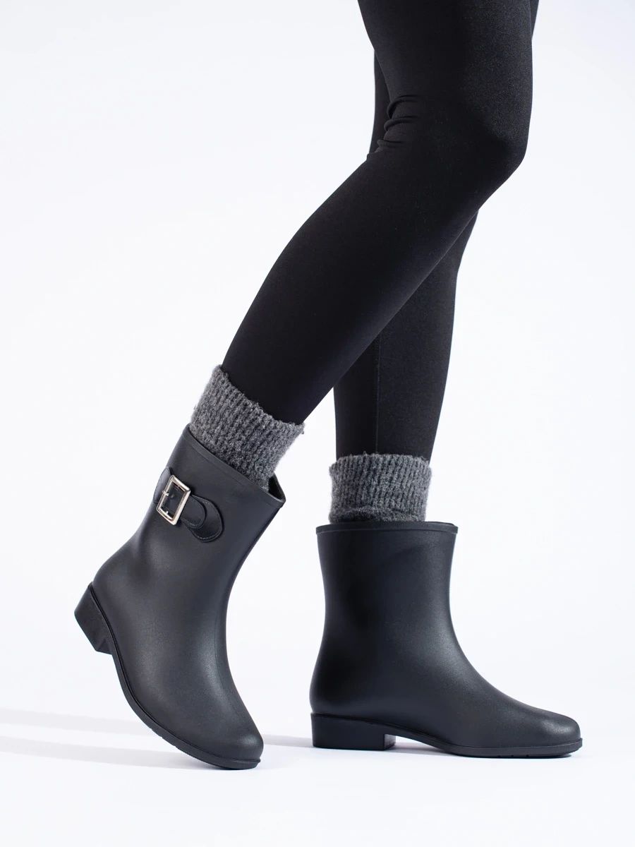Black women's wellington boots with decorative buckle