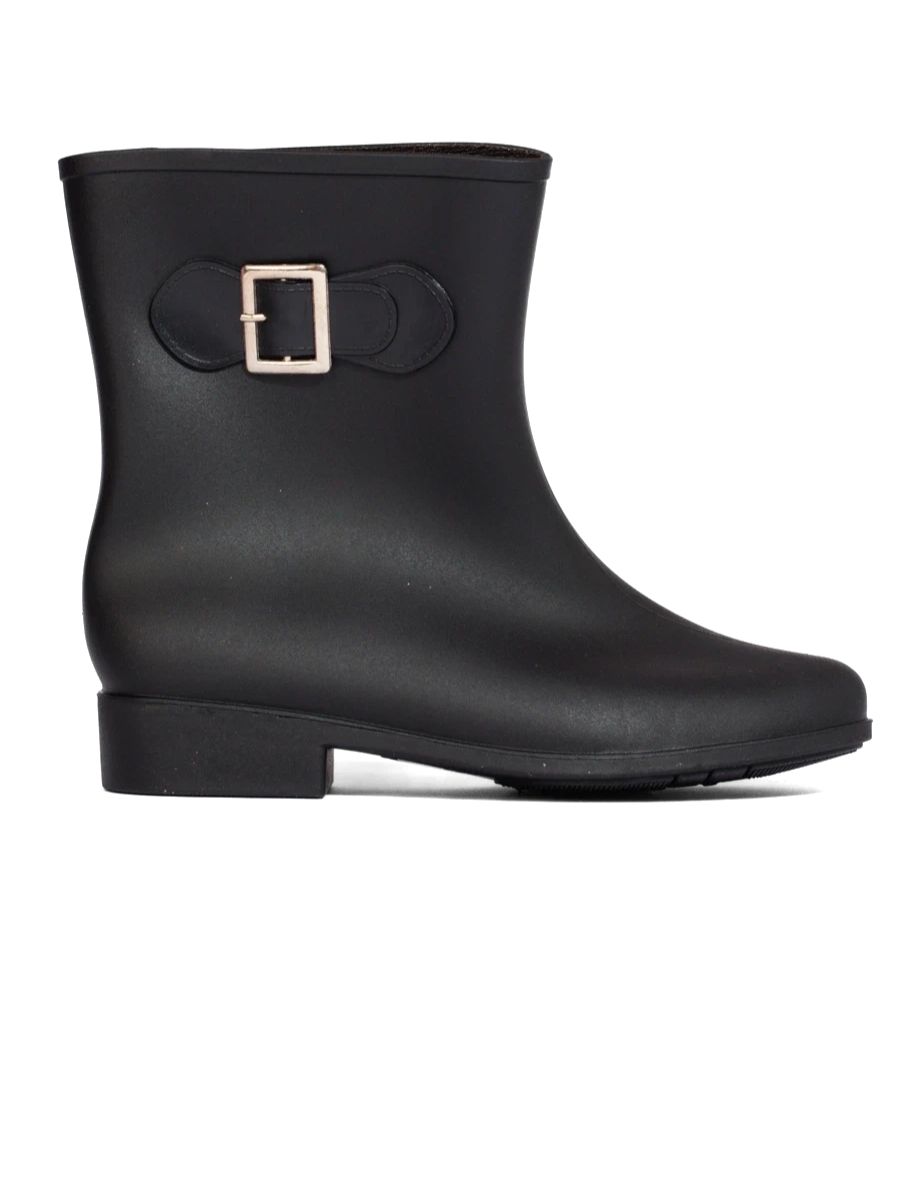 Black women's wellington boots with decorative buckle