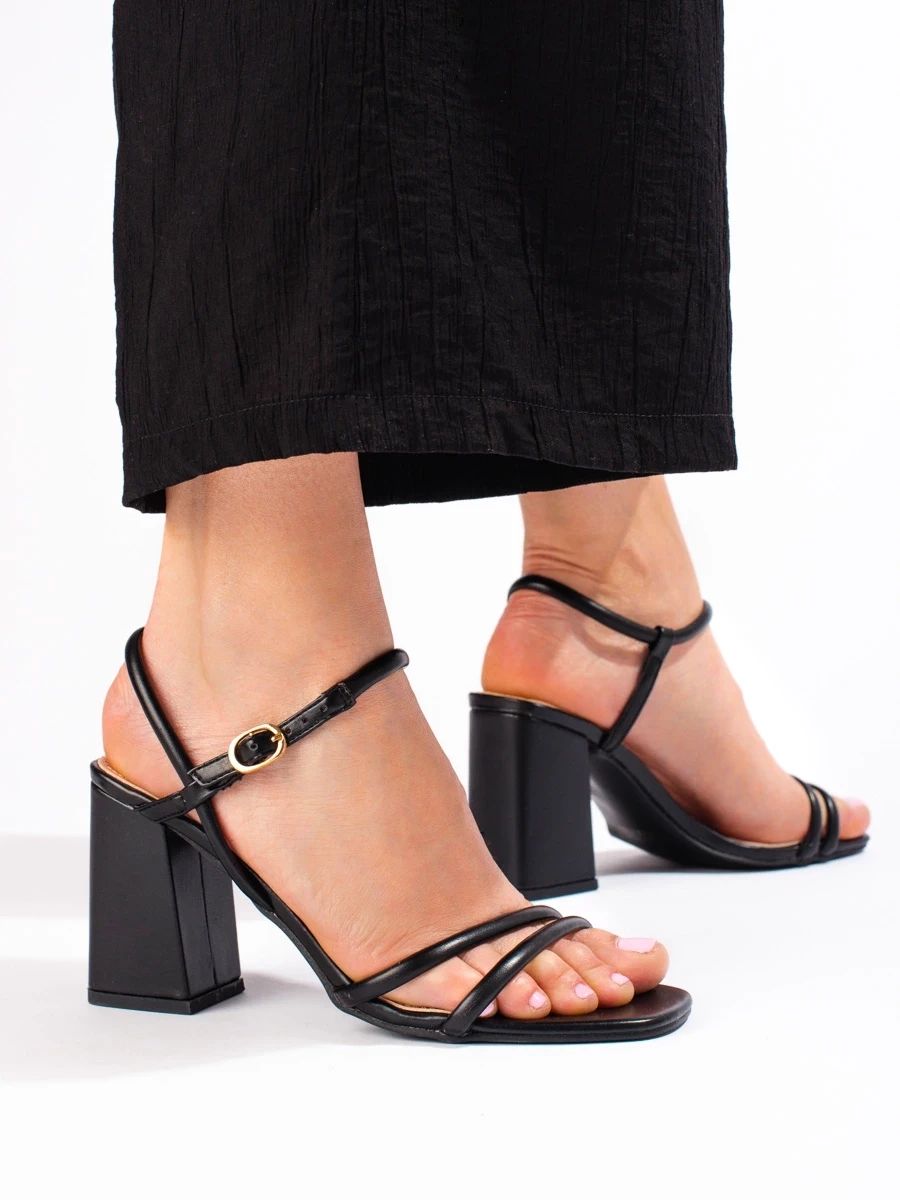 Black Women's Sandals with Wide Heel Vinceza