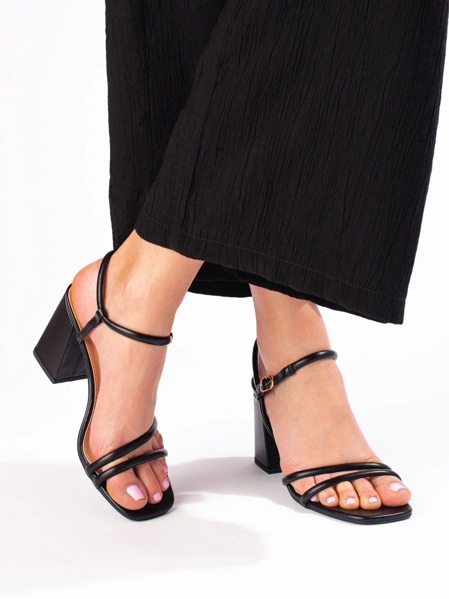 Black Women's Sandals with Wide Heel Vinceza