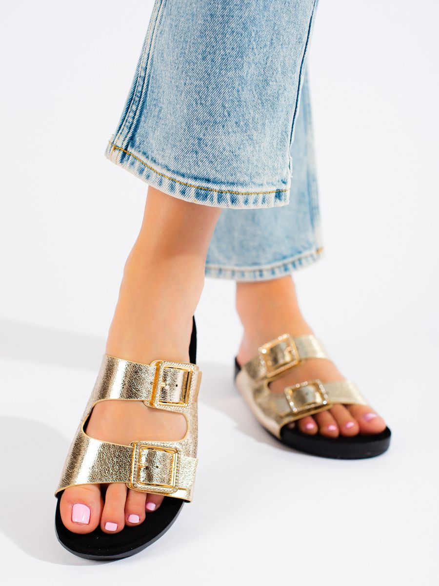 Golden Slippers with Decorative Buckles