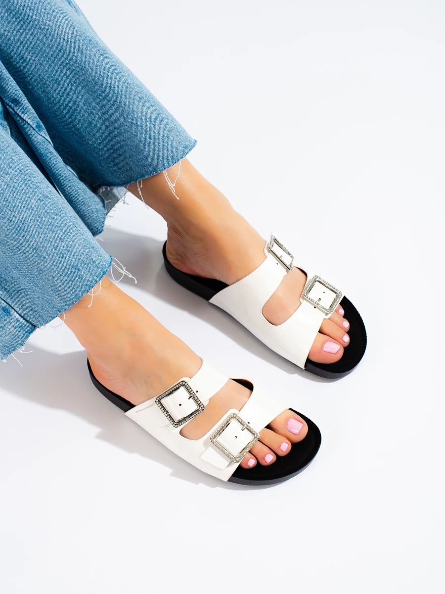 White Slippers with Decorative Buckles