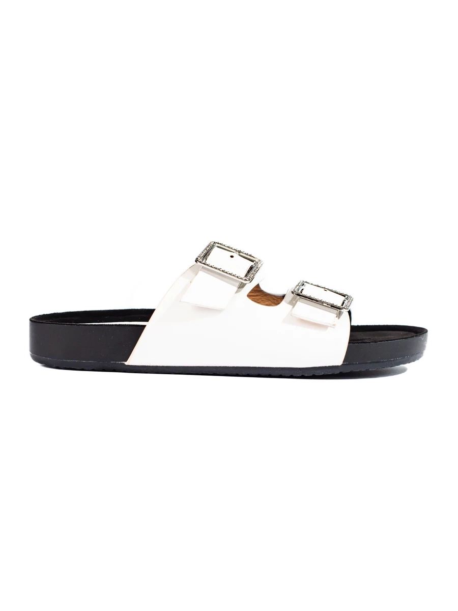 White Slippers with Decorative Buckles