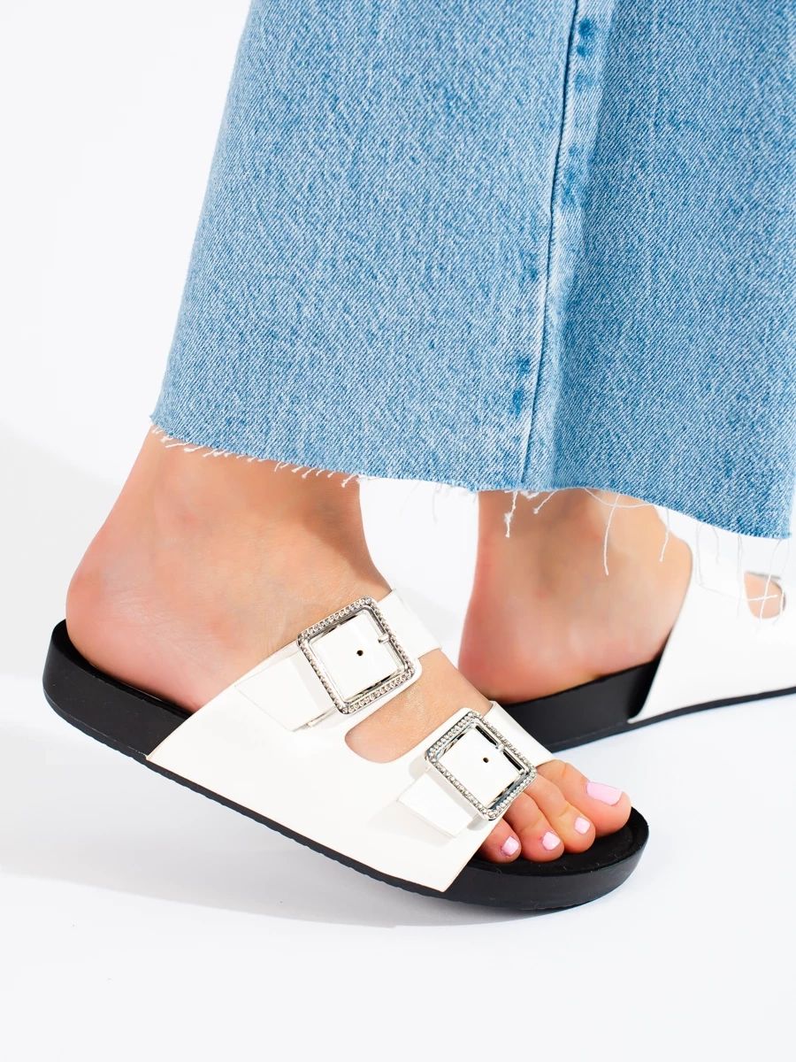 White Slippers with Decorative Buckles