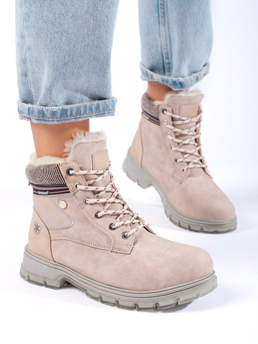 Beige lace-up ankle boots