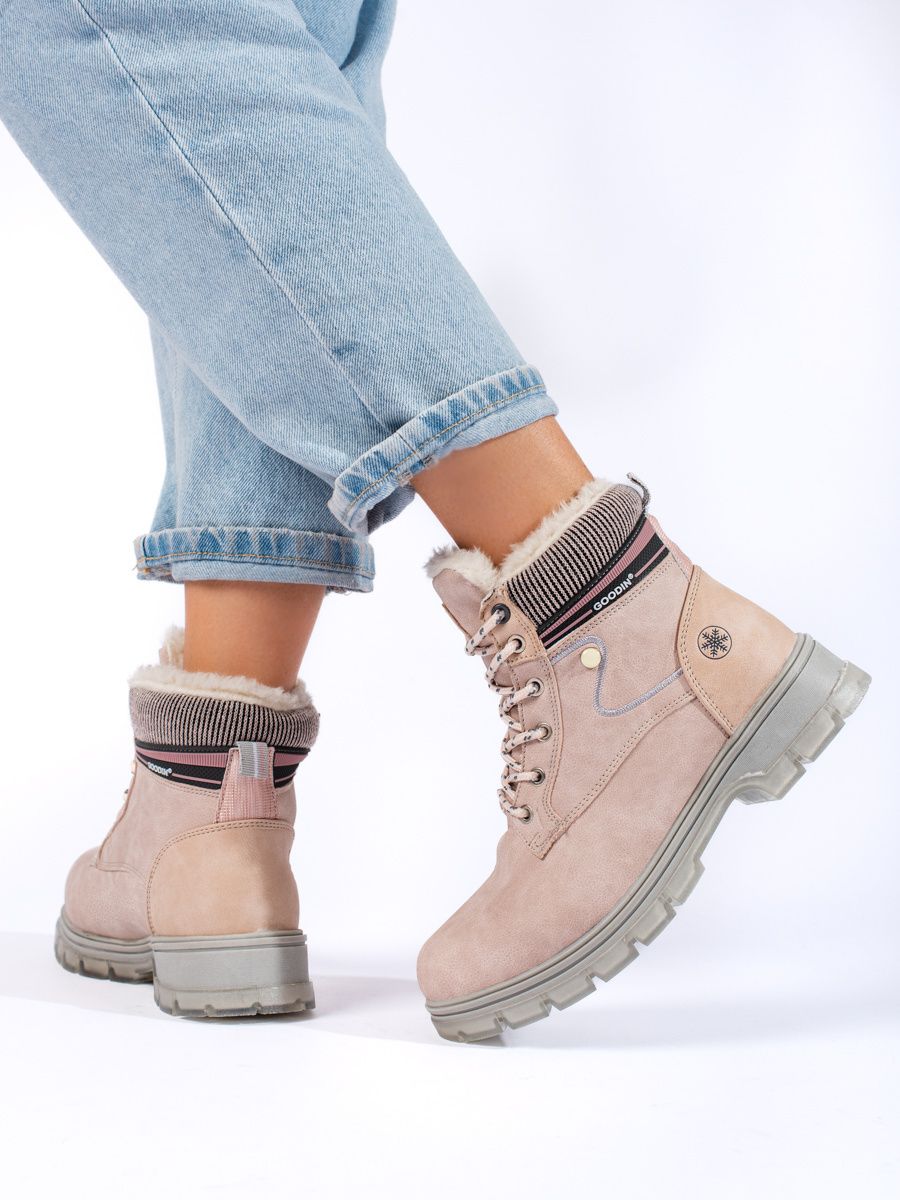Beige lace-up ankle boots