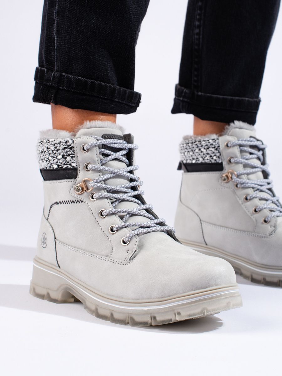 Grey insulated lace-up boots