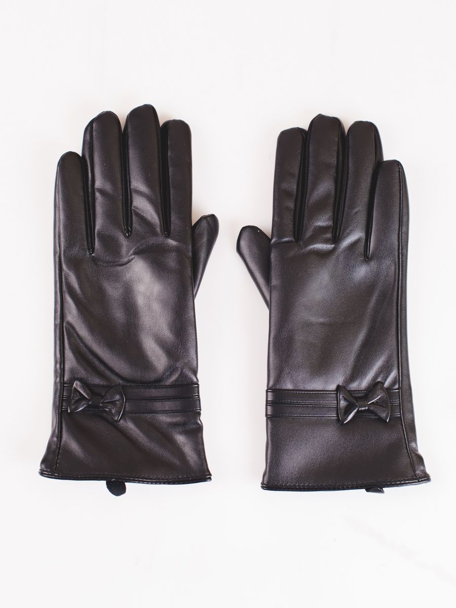 Black leather gloves with bows