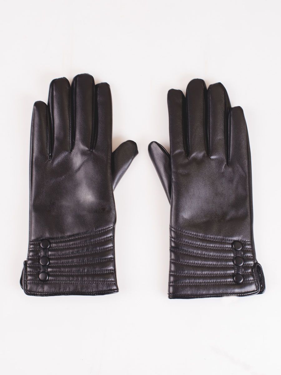 Black leather gloves with buttons