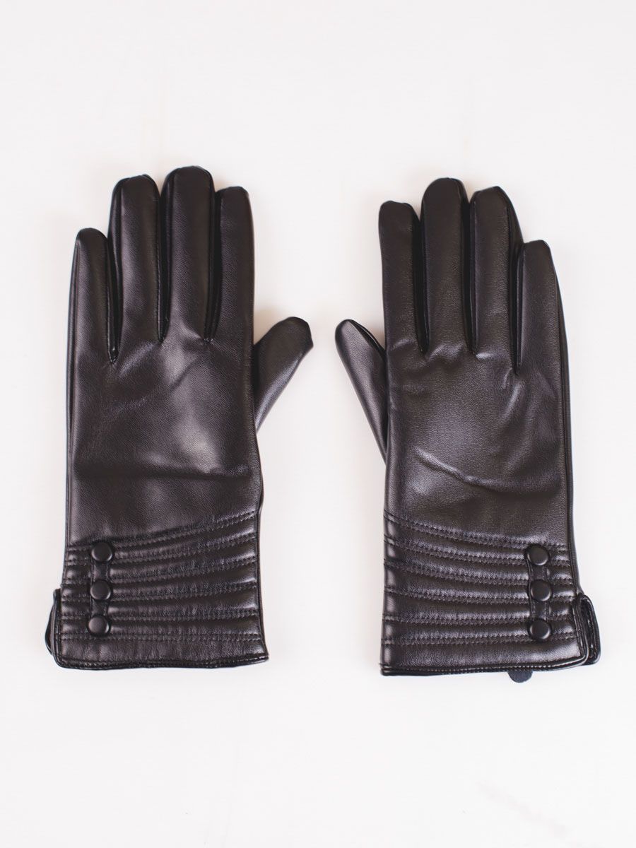 Black leather gloves with buttons