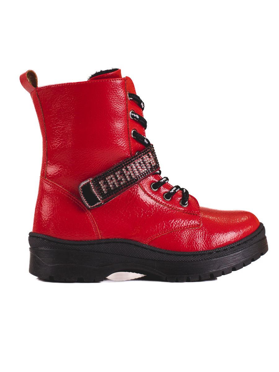 Red children's boots with rhinestones