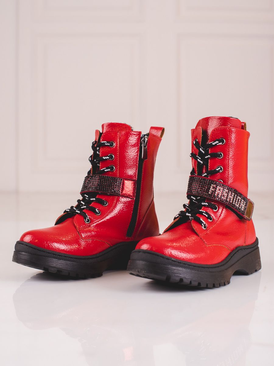 Red children's boots with rhinestones
