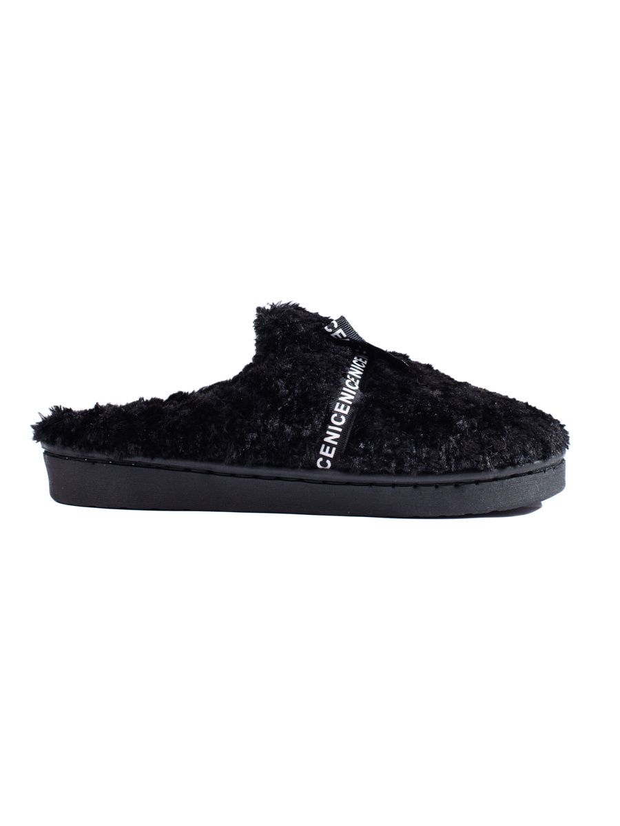 Black slippers with a bow