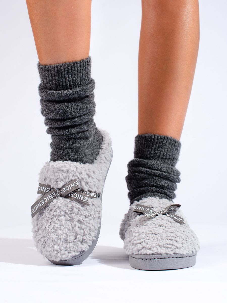 Grey slippers with a bow