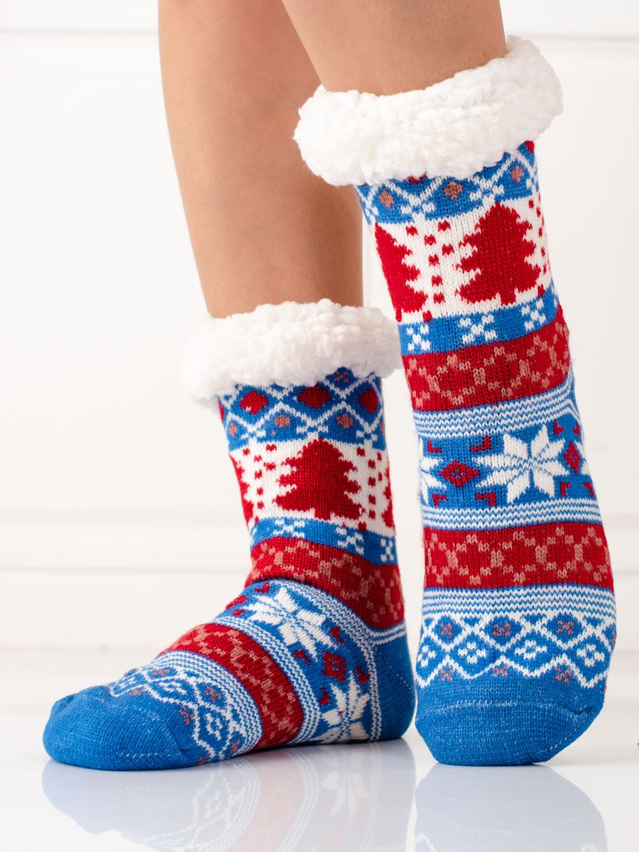 Women's winter warm socks blue/red