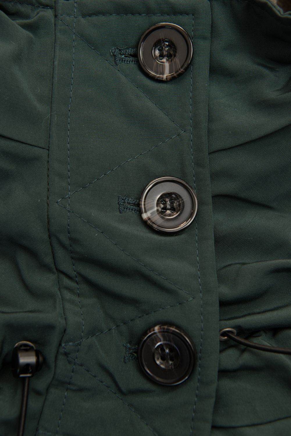 Dark green winter jacket with a stand-up collar