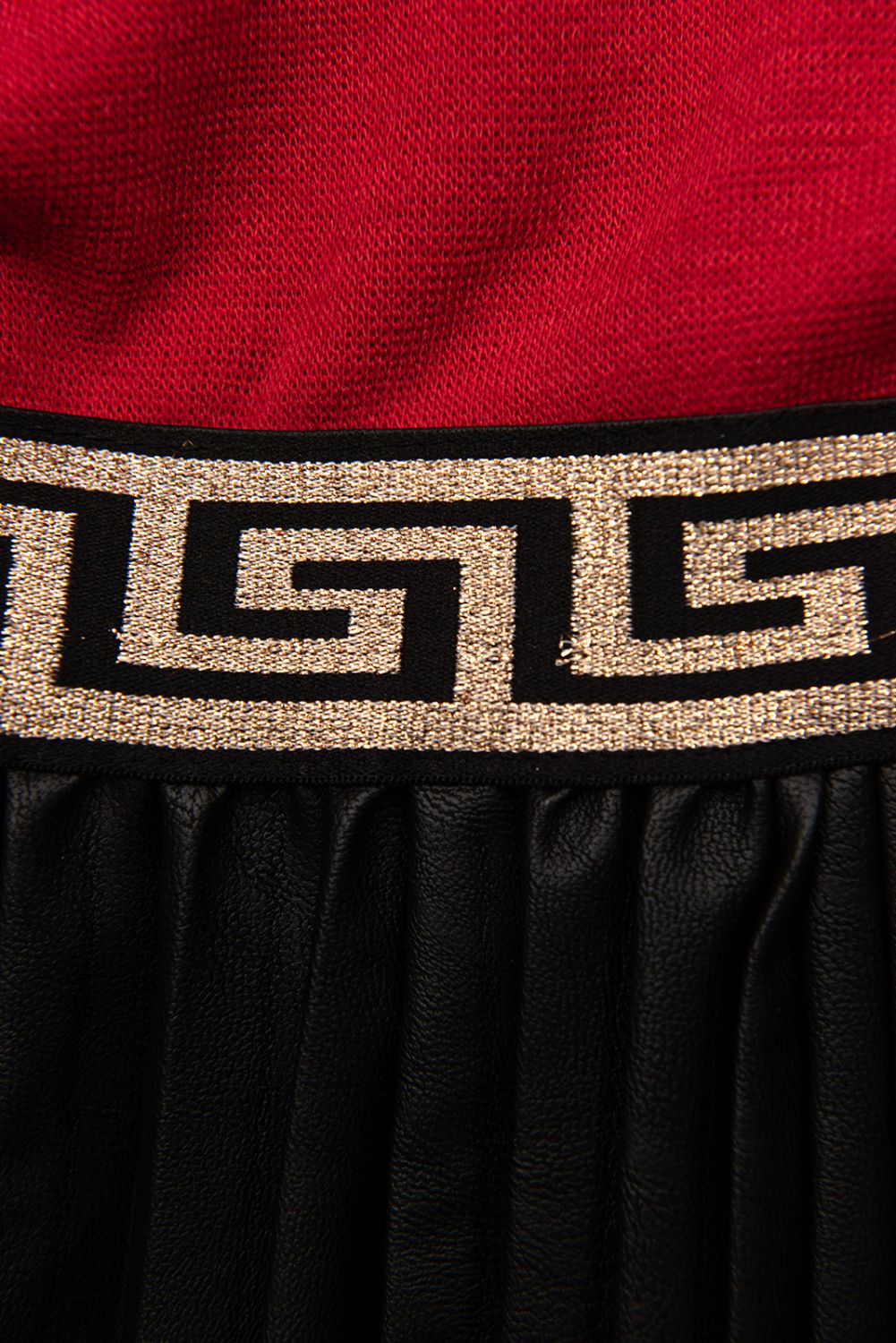 Red dress with leather pleated skirt