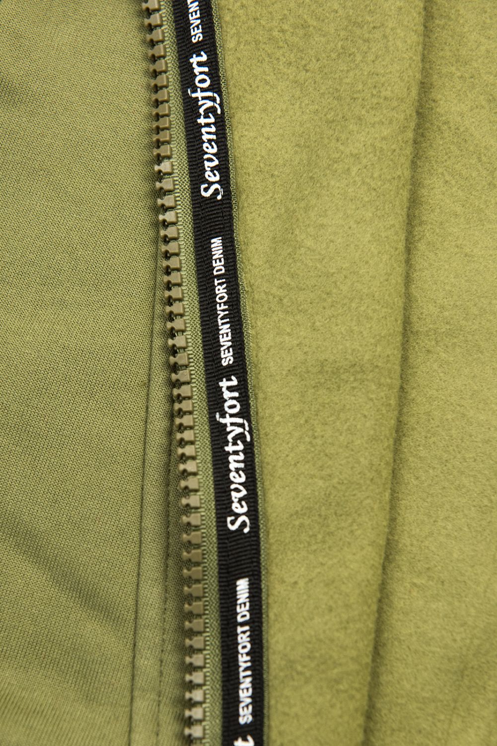 Khaki sweatshirt with patterned hood lining