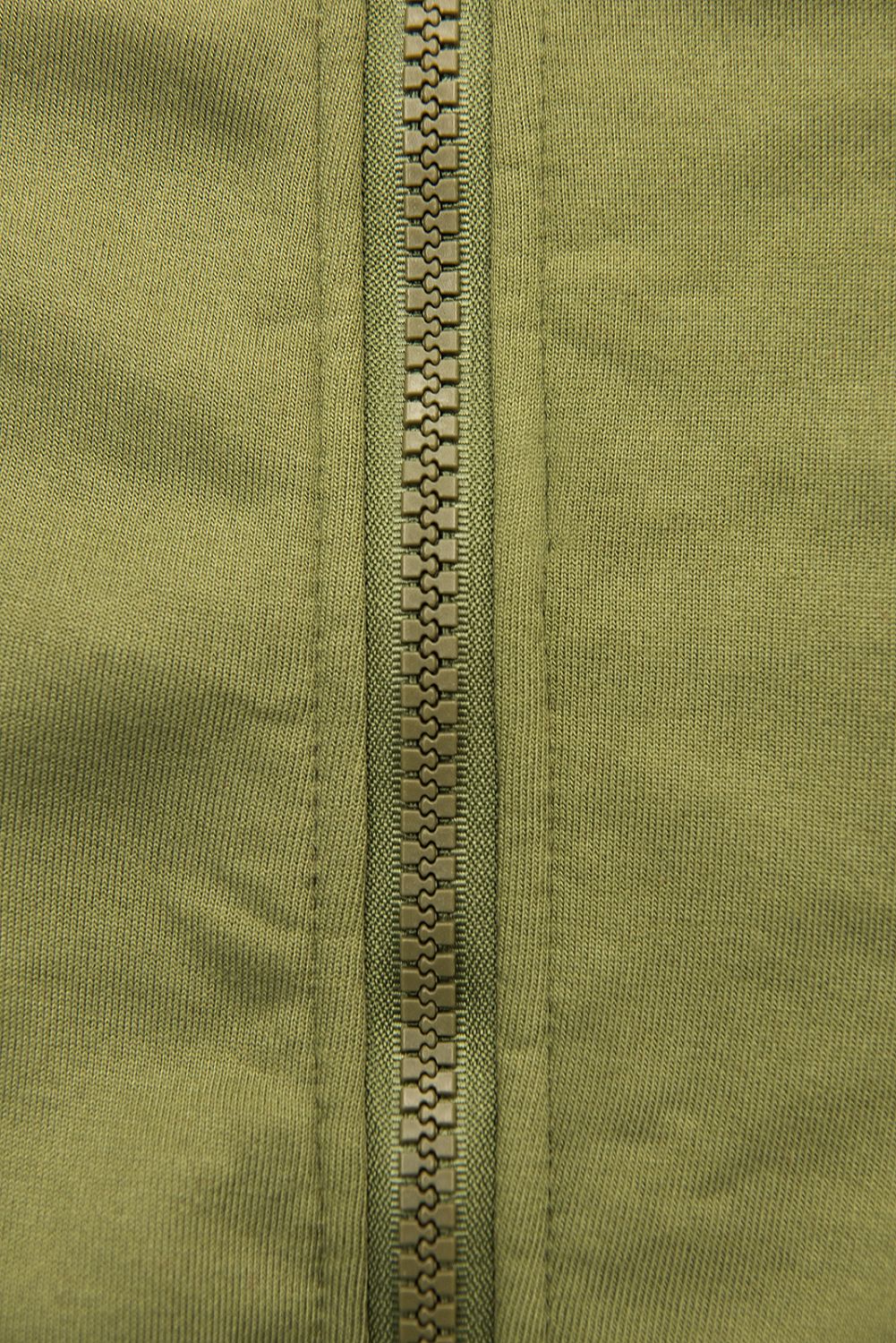 Khaki sweatshirt with patterned hood lining