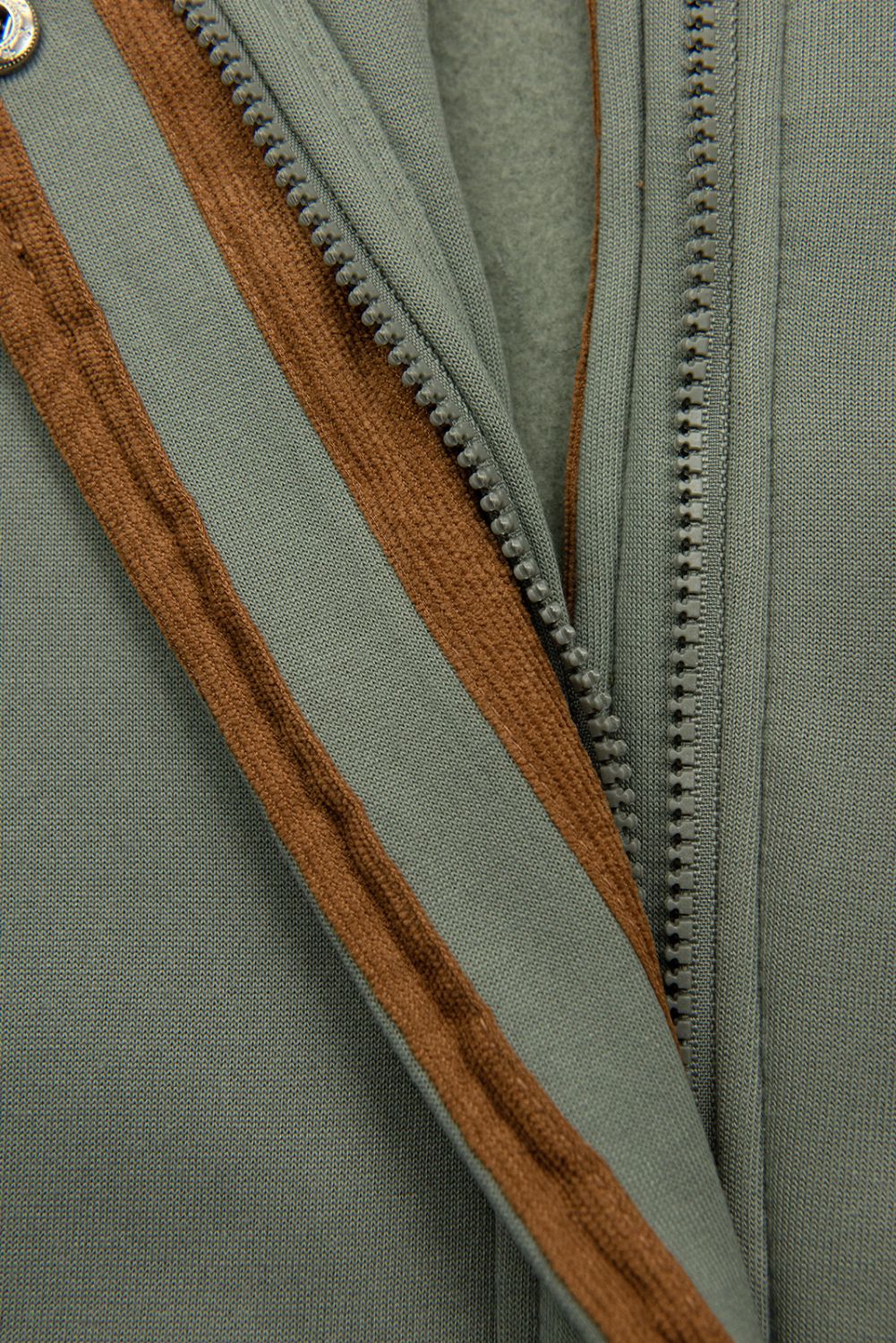 Olive green elongated sweatshirt jacket