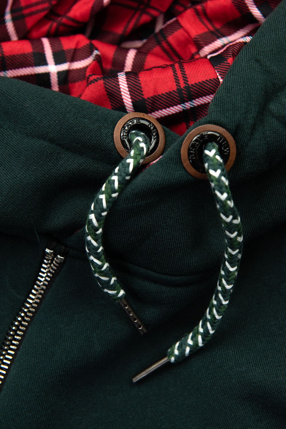 Hoodie sweatshirt dress with checked lining green