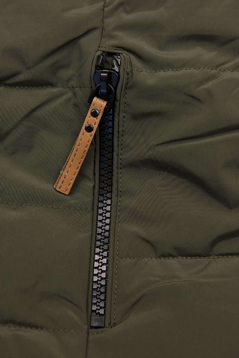 Khaki winter quilted jacket with hood