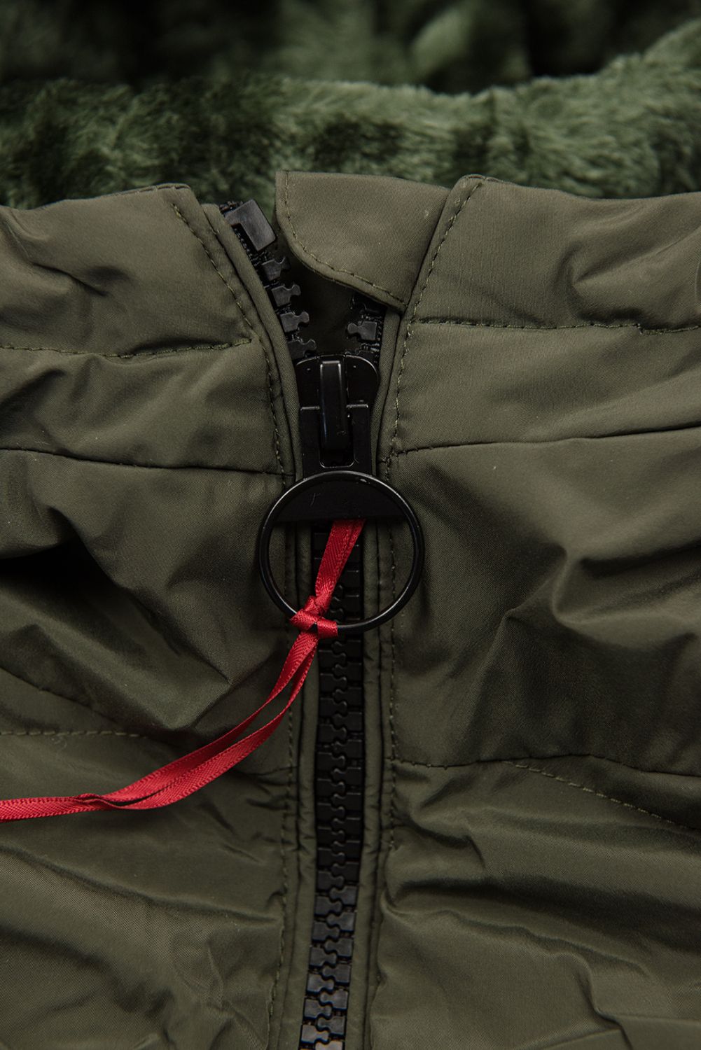 Khaki winter quilted jacket with hood