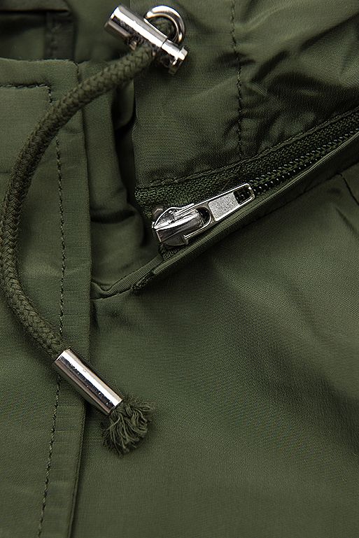 Khaki basic spring parka jacket with a hood