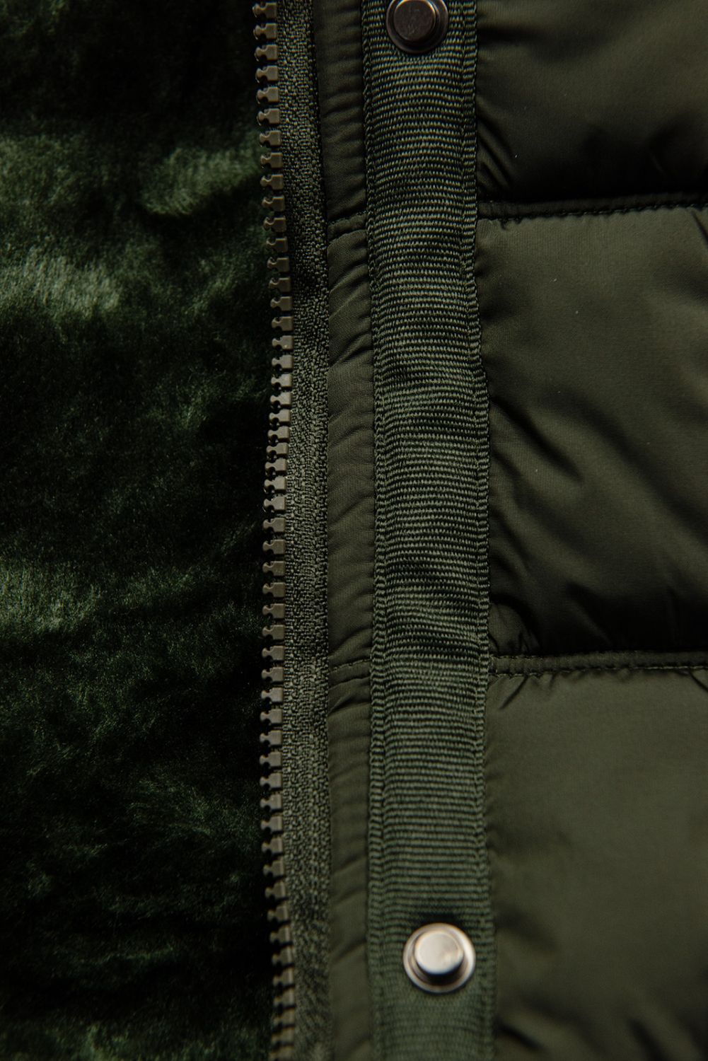 Khaki winter jacket with plush and faux fur