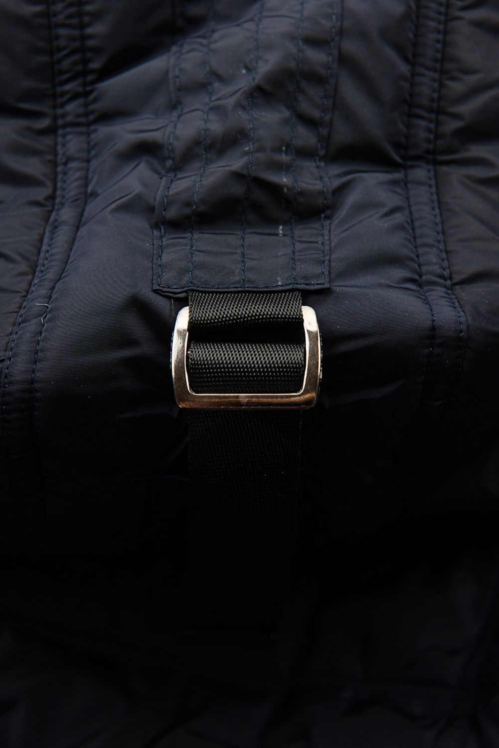 Dark blue winter jacket with plush and faux fur