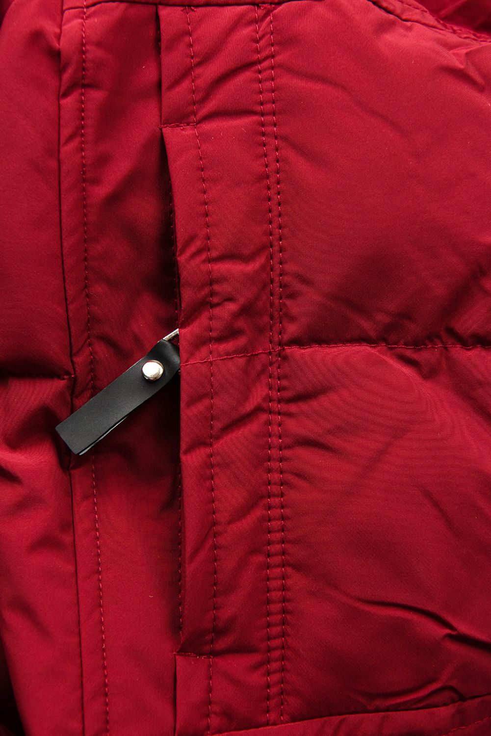 Red winter jacket with drawstring waist