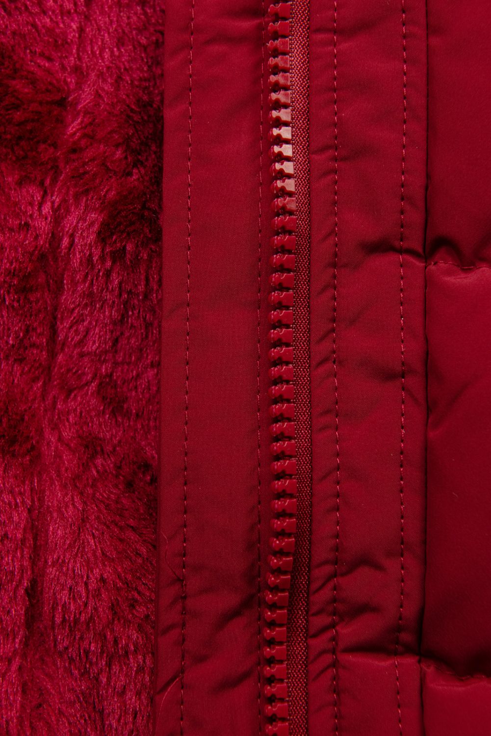 Red winter jacket with drawstring waist