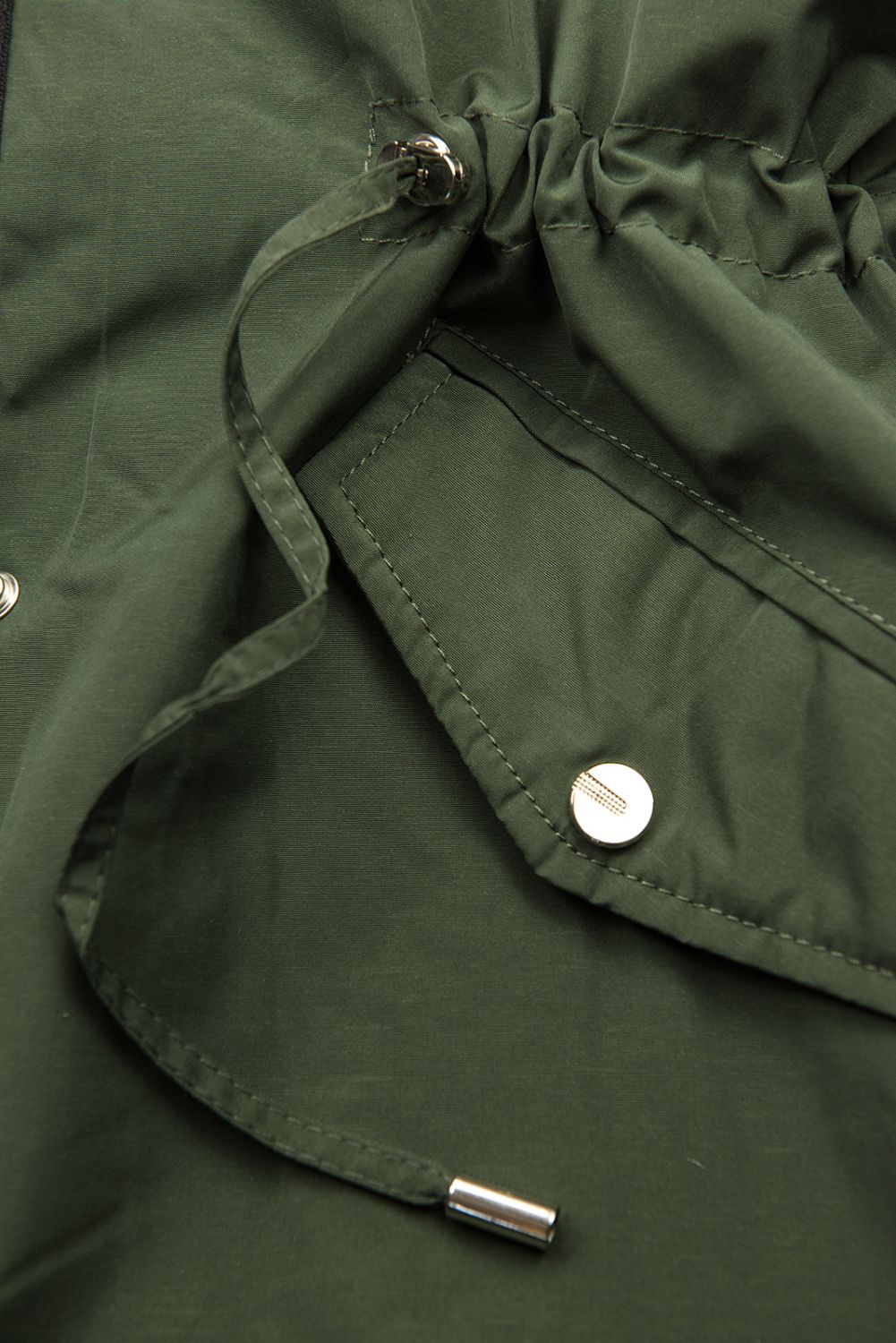 Khaki-beige parka jacket with faux fur lining