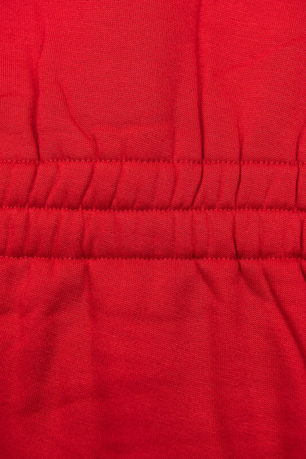 Red elongated hoodie in shaped cut