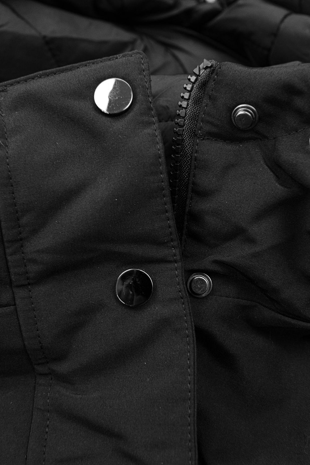 Reversible winter jacket with black faux fur