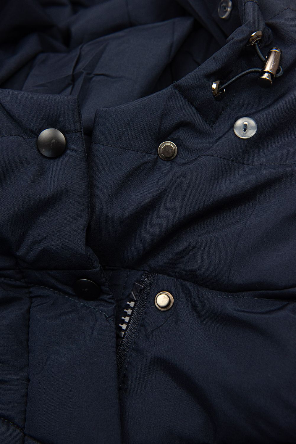Dark blue winter jacket shaped for wider hips