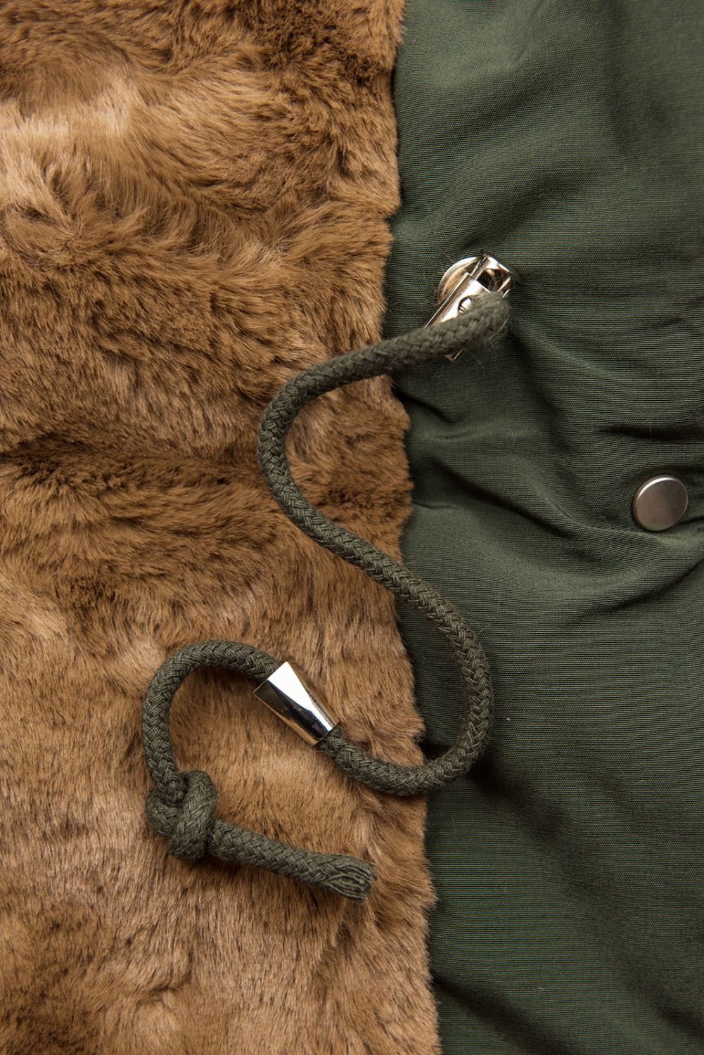Dark green winter parka jacket with faux fur