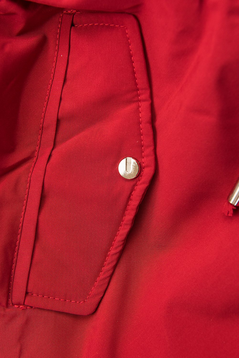 Red reversible winter parka with faux fur trim