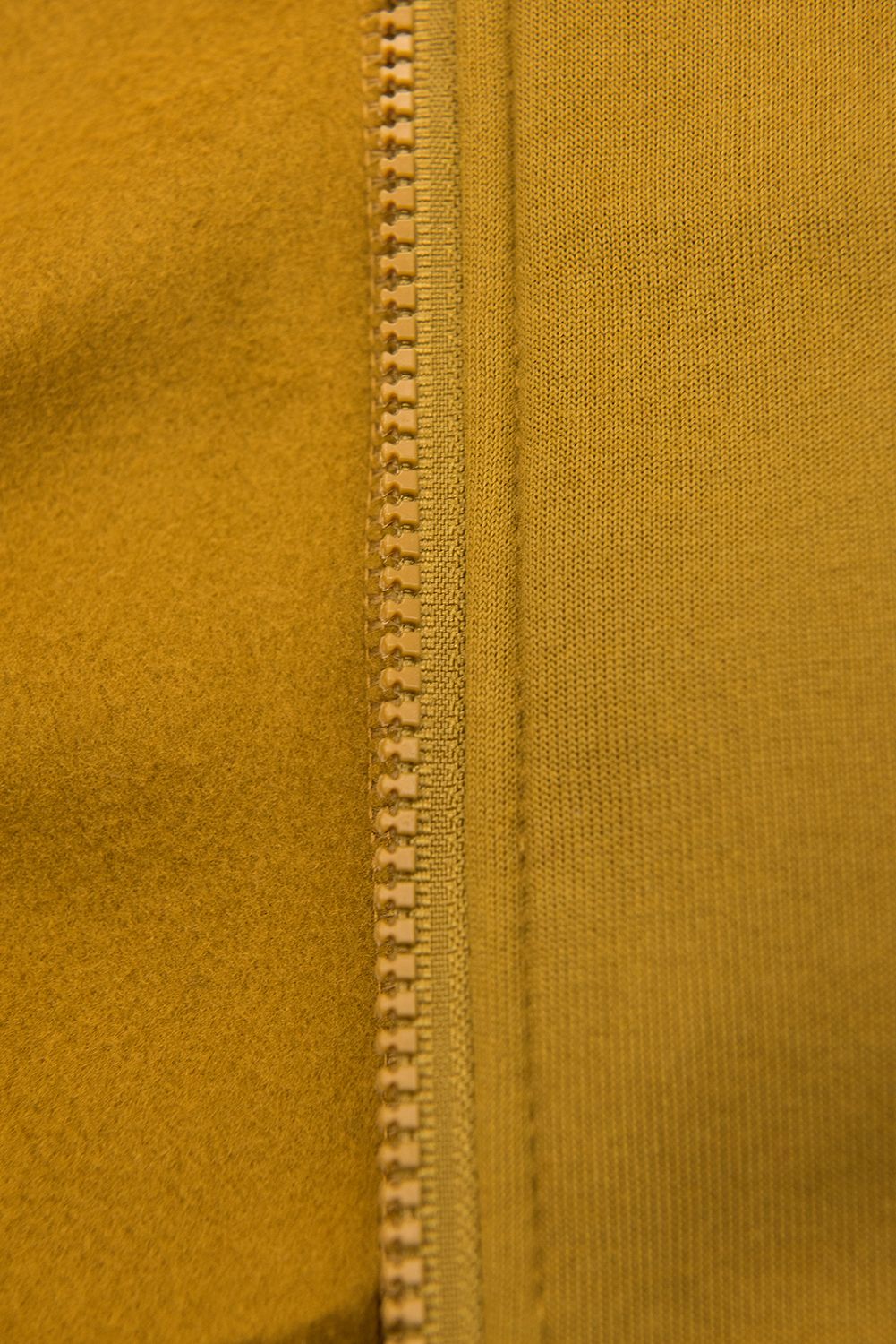 Mustard yellow hoodie with two-way zip fastening