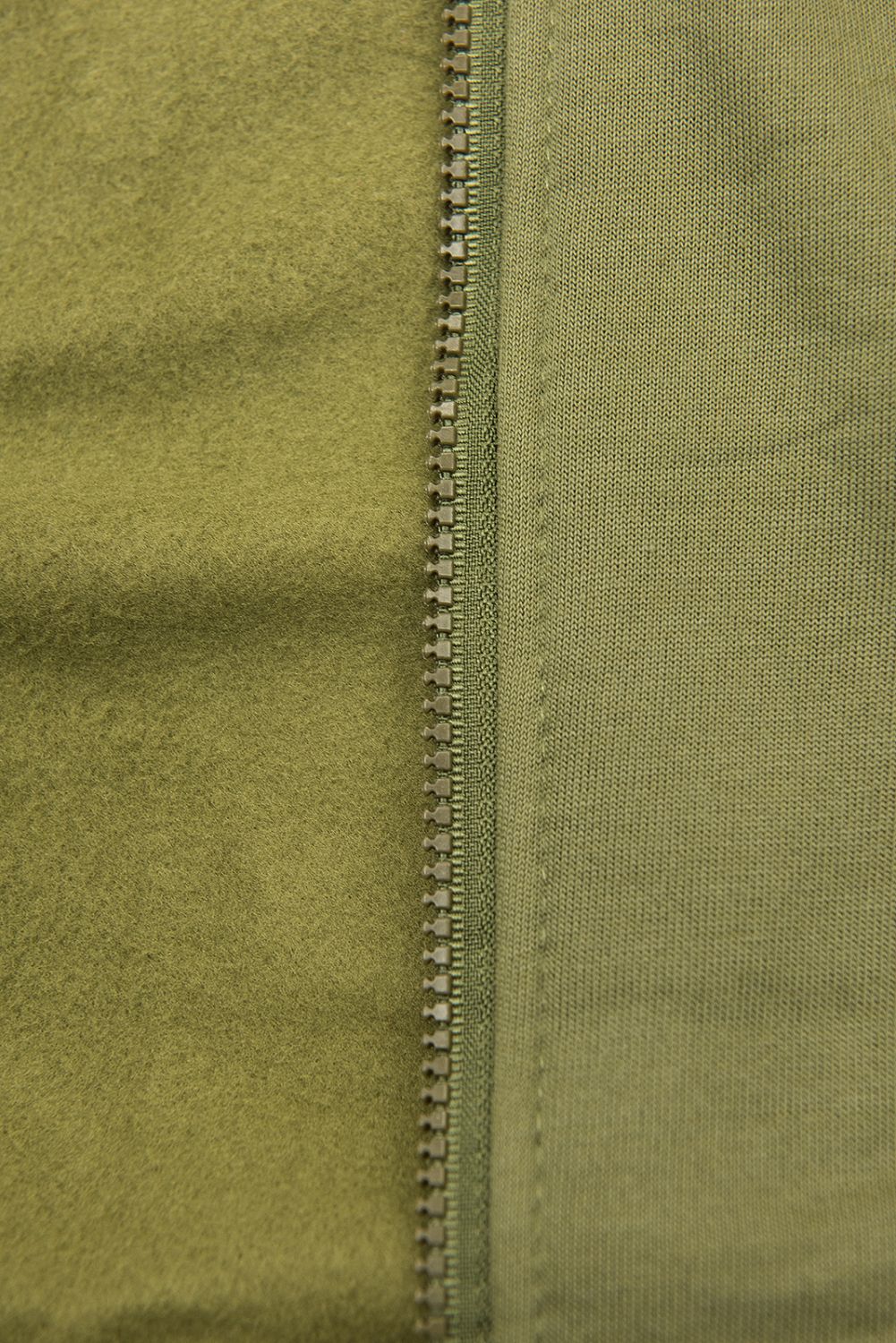 Khaki hoodie with two-way zip fastening
