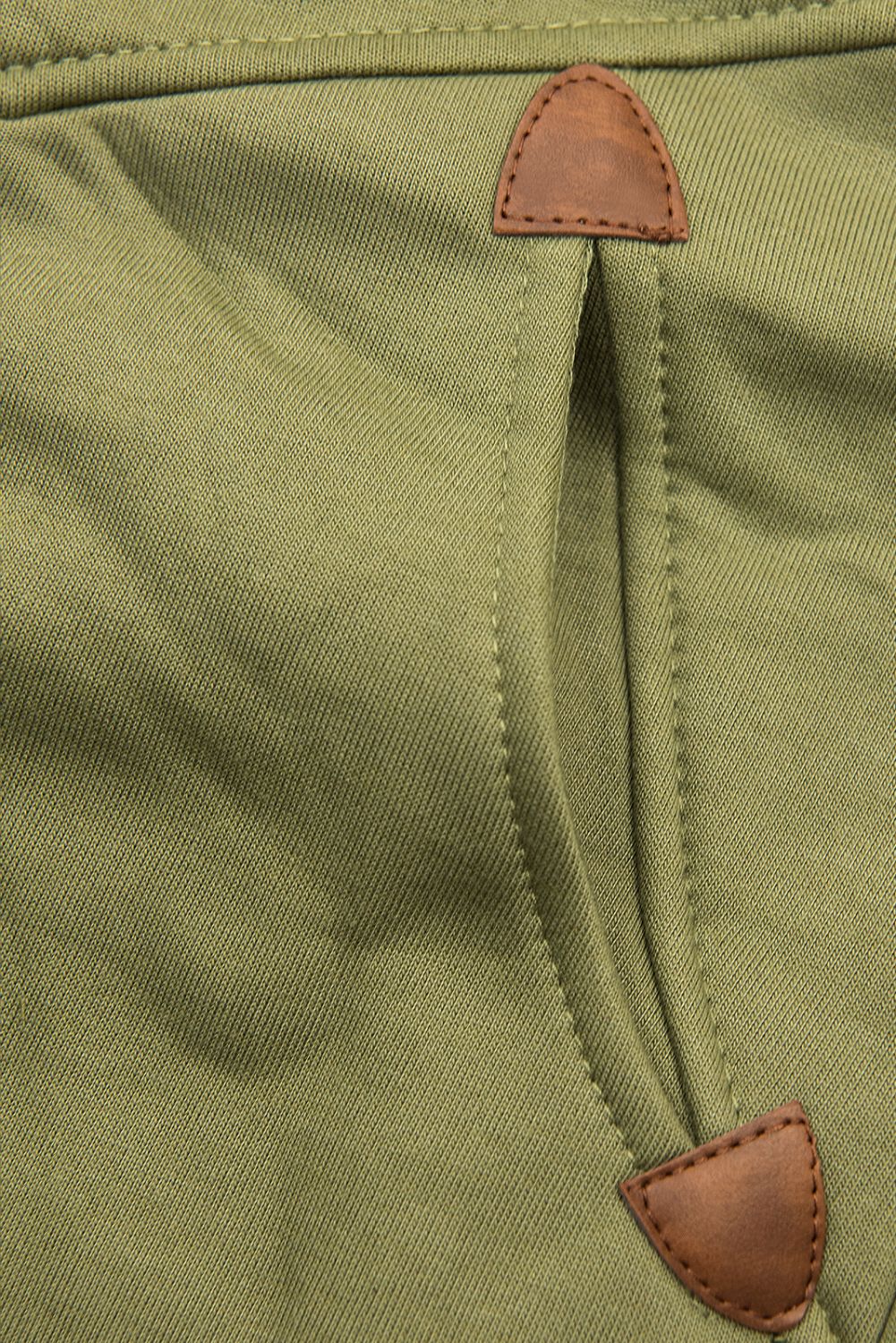 Khaki hoodie with two-way zip fastening