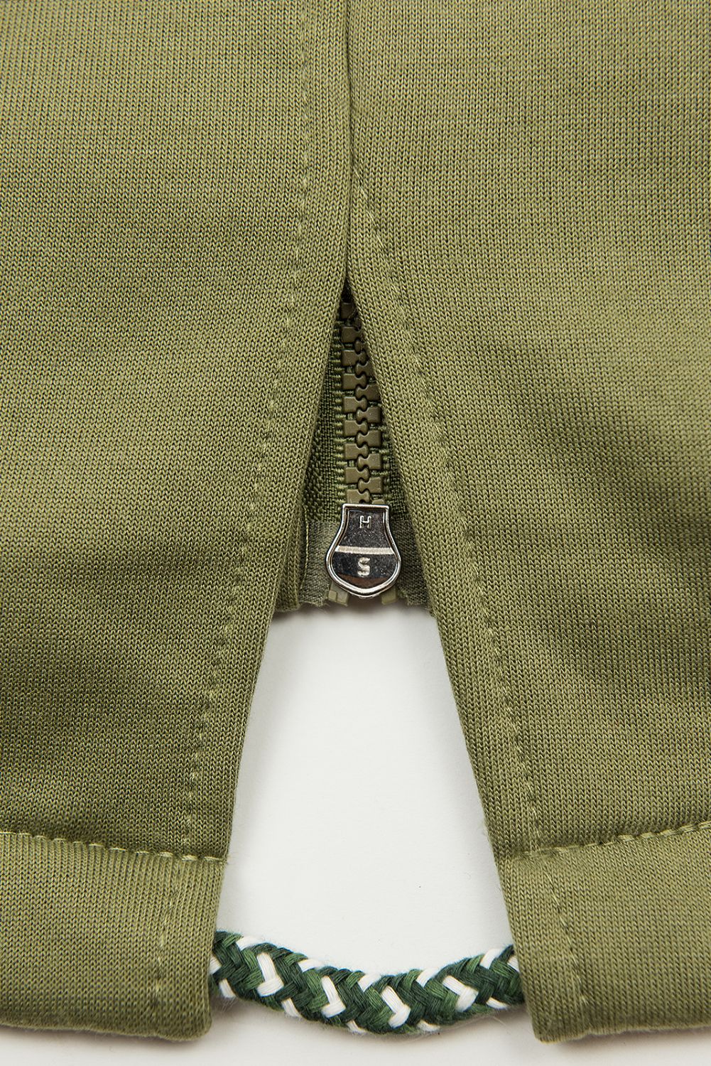 Khaki hoodie with two-way zip fastening
