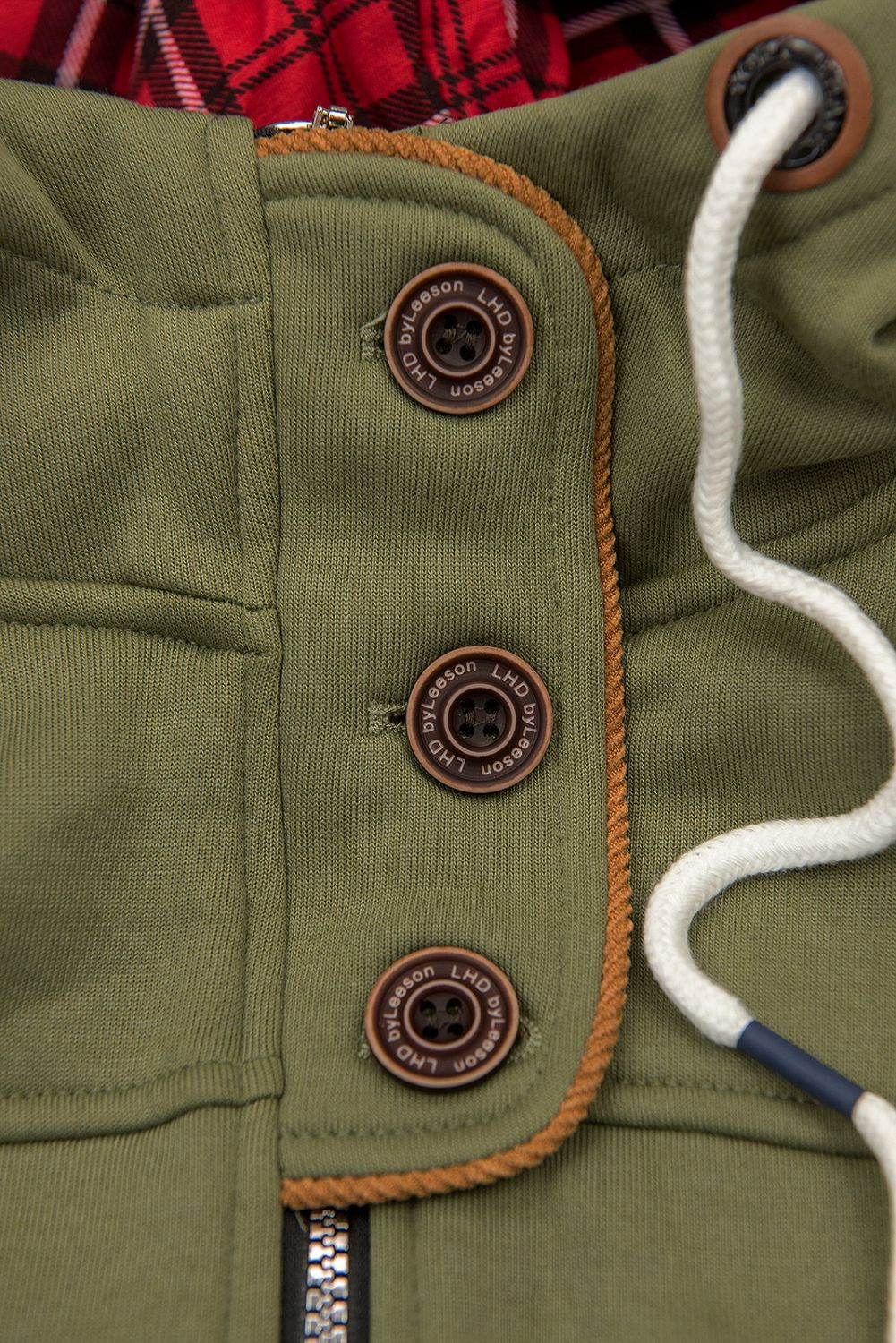 Army green hoodie with drawstring belt