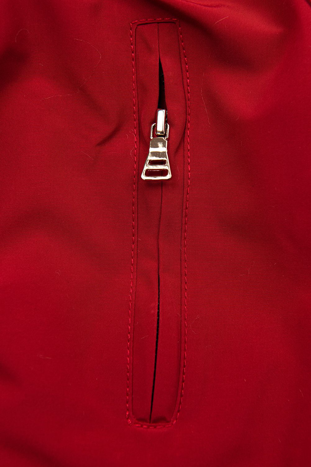 Red parka for winter with black faux fur lining