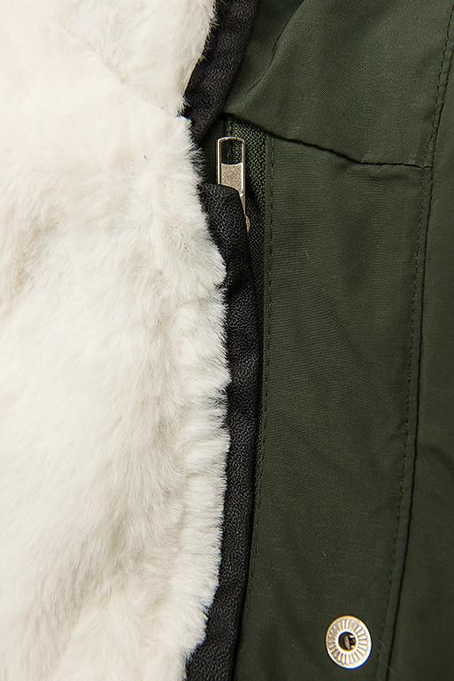 Parka jacket with removable fleece lining in khaki/white