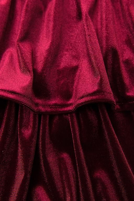 Burgundy velvet dress with ruffles