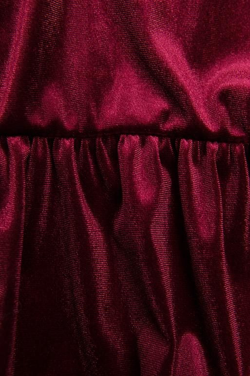 Burgundy velvet dress with ruffles
