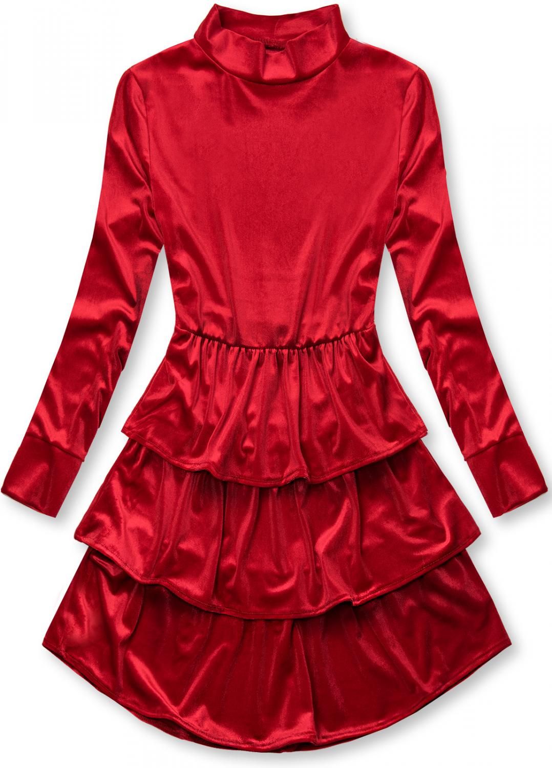 Red velvet dress with ruffles